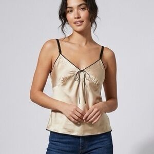 Express Vintage Y2K Silk Cami in Champagne-gold/Black Trim Women’s Size S NWT